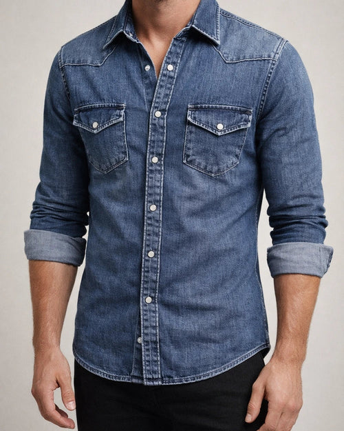Men's Denim Shirt Solid Color Collar Black Blue Royal Blue Light Blue Gray Street Daily Long Sleeve Button-Down Clothing Apparel Denim Casual Comfortable Pocket | JRSEE:40782006-24b6-4b18-a131-0af966b4a3ff