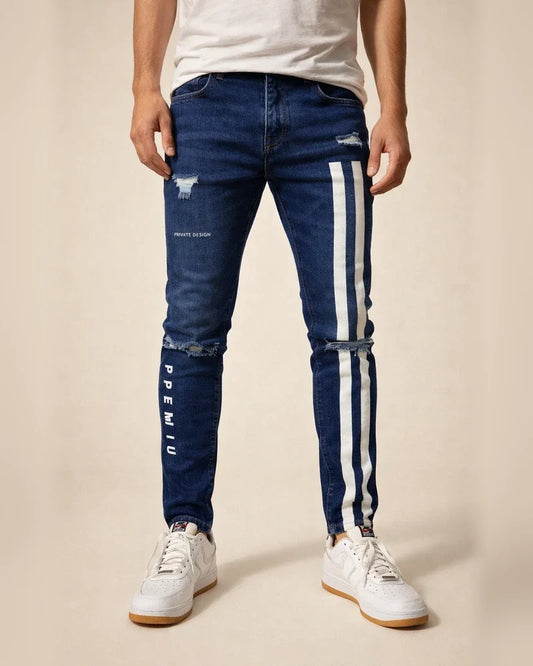 Men's Distressed Stretch Skinny Jeans Printed Denim Pants New Style | JRSEE:fa61f96f-2351-4f42-bc38-aa03e6ef35ab