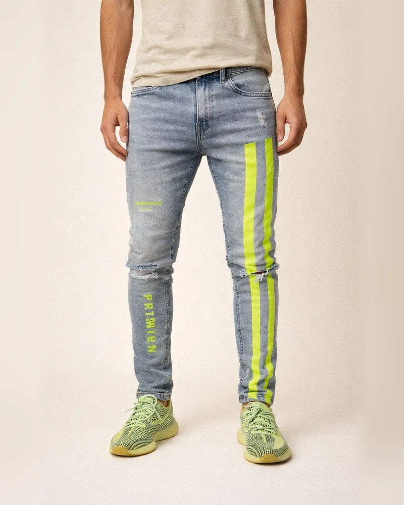 Men's Distressed Stretch Skinny Jeans Printed Denim Pants New Style | JRSEE:643db602-8b73-4a3a-9799-b8b1abbfa4d1