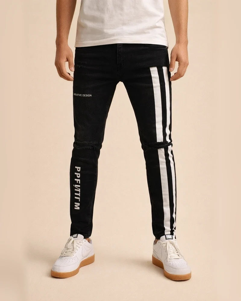 Men's Distressed Stretch Skinny Jeans Printed Denim Pants New Style | JRSEE:f68c8aa3-ee08-421a-994a-11b33aea87f4