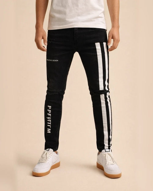 Men's Distressed Stretch Skinny Jeans Printed Denim Pants New Style | JRSEE:f68c8aa3-ee08-421a-994a-11b33aea87f4