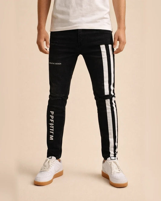 Men's Distressed Stretch Skinny Jeans Printed Denim Pants New Style | JRSEE:f68c8aa3-ee08-421a-994a-11b33aea87f4