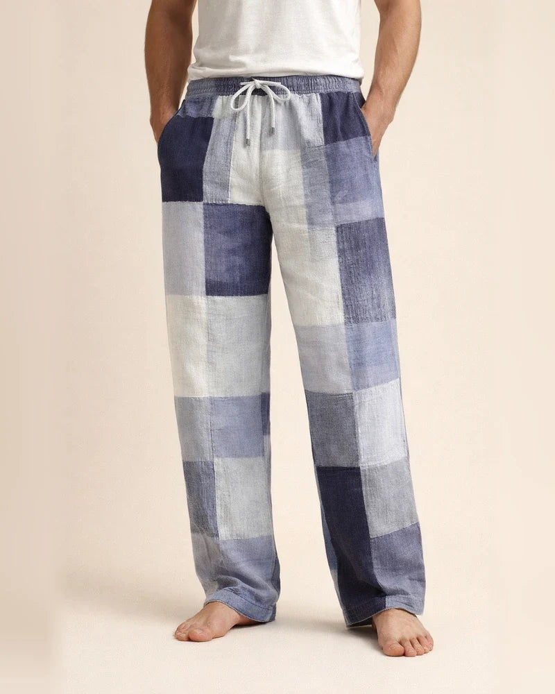 Men’s Drawstring Classic Checkered 3D-Printed Straight-Leg Casual Beach Pants | JRSEE:b88bdecd-bb8e-449b-b271-fc0f773113e9