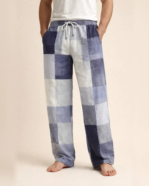 Men’s Drawstring Classic Checkered 3D-Printed Straight-Leg Casual Beach Pants | JRSEE:b88bdecd-bb8e-449b-b271-fc0f773113e9