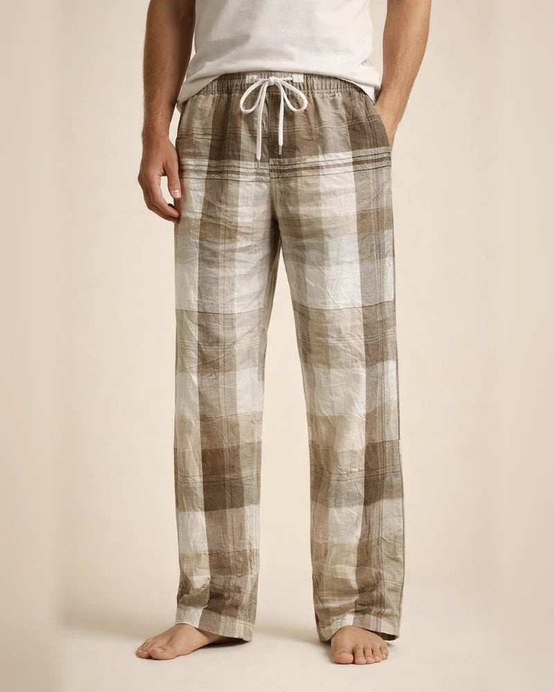 Men’s Drawstring Classic Checkered 3D-Printed Straight-Leg Casual Beach Pants | JRSEE:57350d5e-6af5-49e6-ba0f-51ef0c9ff854