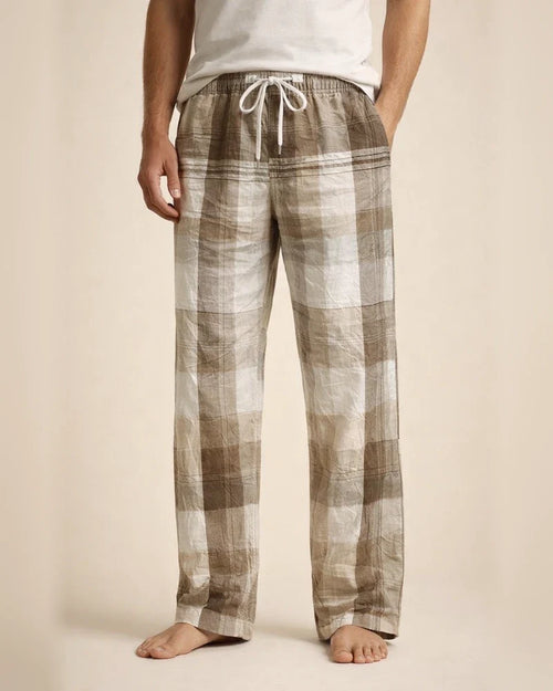 Men’s Drawstring Classic Checkered 3D-Printed Straight-Leg Casual Beach Pants | JRSEE:57350d5e-6af5-49e6-ba0f-51ef0c9ff854