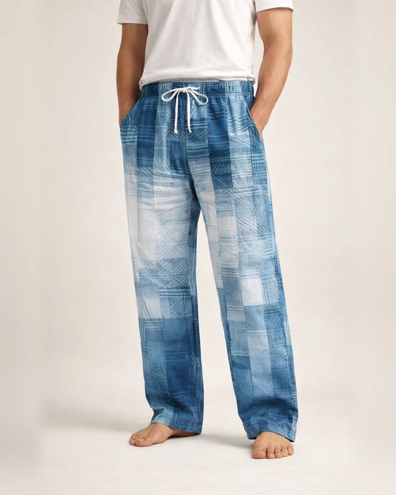 Men’s Drawstring Classic Checkered 3D-Printed Straight-Leg Casual Beach Pants | JRSEE:4cf2ff30-5d61-4a30-b5ec-12d929b6ed7b