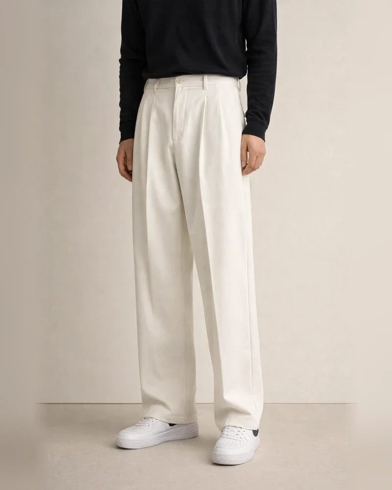 Men's Dress Pants Culottes Wide Leg Pleated Pants Pocket Straight Leg Plain Comfort Breathable Casual Daily Holiday Stylish Classic Style Black White | JRSEE:cf2c9424-f43c-4495-bd3d-35a59ea430d2