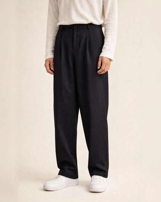 Men's Dress Pants Culottes Wide Leg Pleated Pants Pocket Straight Leg Plain Comfort Breathable Casual Daily Holiday Stylish Classic Style Black White | JRSEE:c758206a-3457-4922-835a-1a93a8ab5cd1