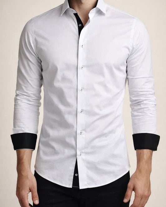 Men's Dress Shirt Button Up Shirt Collared Shirt Plain Solid Colored Collar Classic Collar Black White Red Navy Blue Royal Blue Wedding Work Long Sleeve Patchwork Clothing Apparel Cotton Basic | JRSEE:63097921-acdc-4ebf-a248-45db079af62e
