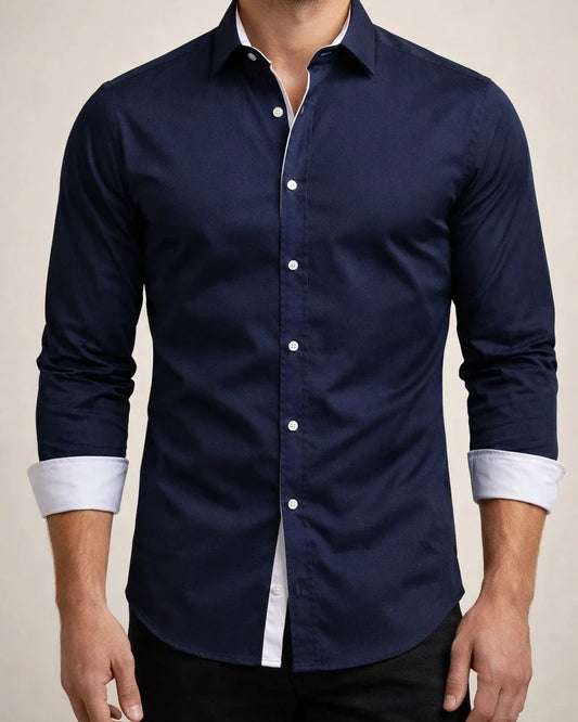 Men's Dress Shirt Button Up Shirt Collared Shirt Plain Solid Colored Collar Classic Collar Black White Red Navy Blue Royal Blue Wedding Work Long Sleeve Patchwork Clothing Apparel Cotton Basic | JRSEE:812740ba-962e-493c-b4de-8cb7a845e433