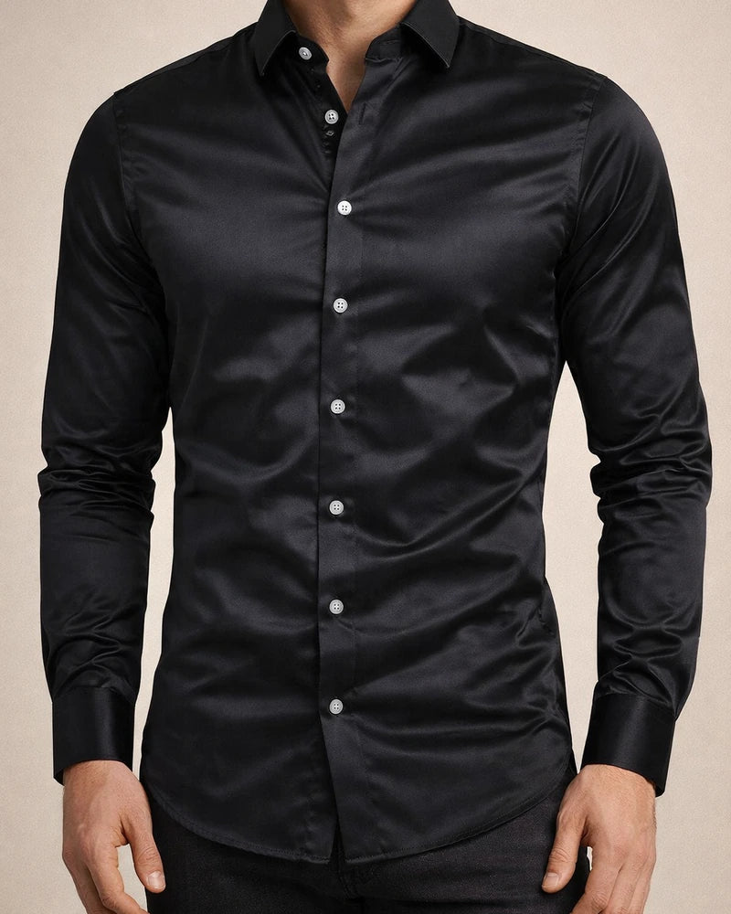 Men's Dress Shirt Button Up Shirt Collared Shirt Prom Shirt Satin Silk Shirt Plain Collar Navy Black White Yellow Pink Wedding Party Long Sleeve Clothing Apparel Vintage Luxury Classic Shiny | JRSEE:5d770cb7-2d78-496e-a86e-681680f0a2c6