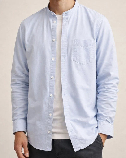 Men's Dress Shirt Collarless Shirt Oxford Shirt Sea Blue White Yellow Long Sleeve Plain Stand Collar Spring & Fall Wedding Outdoor Clothing Apparel | JRSEE:6a20f28f-3f50-4a31-8819-704e670b56c5