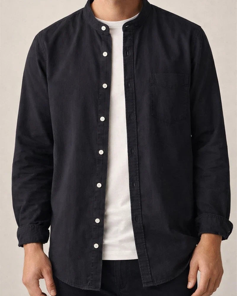 Men's Dress Shirt Collarless Shirt Oxford Shirt Sea Blue White Yellow Long Sleeve Plain Stand Collar Spring & Fall Wedding Outdoor Clothing Apparel | JRSEE:c074f6f9-bc58-4d85-89ff-ba44a9e0eec5