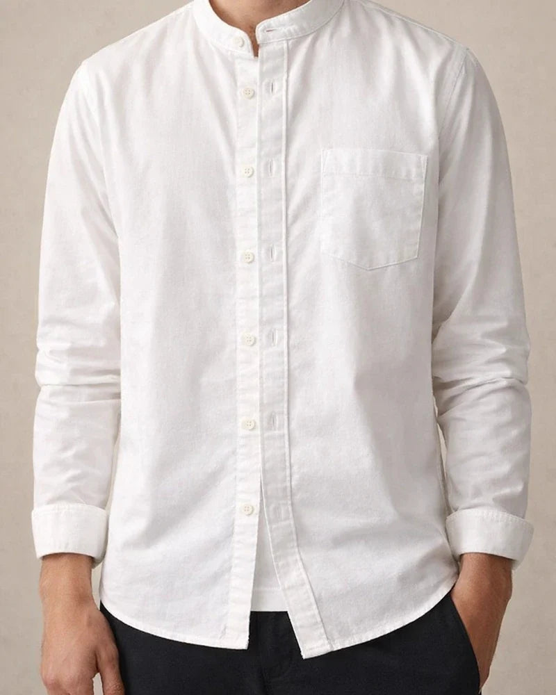 Men's Dress Shirt Collarless Shirt Oxford Shirt Sea Blue White Yellow Long Sleeve Plain Stand Collar Spring & Fall Wedding Outdoor Clothing Apparel | JRSEE:04387176-529b-46a2-9537-dc2822e47769
