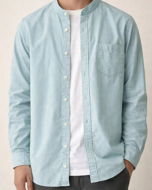 Men's Dress Shirt Collarless Shirt Oxford Shirt Sea Blue White Yellow Long Sleeve Plain Stand Collar Spring & Fall Wedding Outdoor Clothing Apparel | JRSEE:02564477-d4dc-4e12-ad77-30d8dfbabe9c