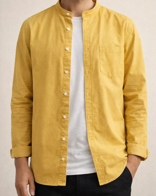 Men's Dress Shirt Collarless Shirt Oxford Shirt Sea Blue White Yellow Long Sleeve Plain Stand Collar Spring & Fall Wedding Outdoor Clothing Apparel | JRSEE:059f8831-bb33-4ad5-9bd7-88f3d0227263