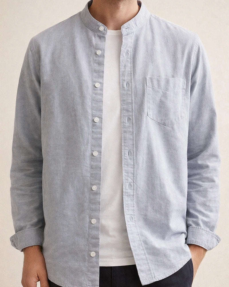Men's Dress Shirt Collarless Shirt Oxford Shirt Sea Blue White Yellow Long Sleeve Plain Stand Collar Spring & Fall Wedding Outdoor Clothing Apparel | JRSEE:e598bdf0-1a8e-436f-ae97-90c1dc158e90