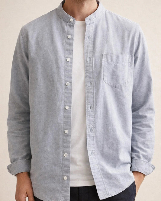 Men's Dress Shirt Collarless Shirt Oxford Shirt Sea Blue White Yellow Long Sleeve Plain Stand Collar Spring & Fall Wedding Outdoor Clothing Apparel | JRSEE:e598bdf0-1a8e-436f-ae97-90c1dc158e90