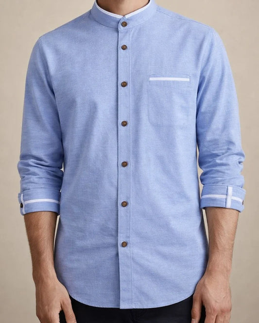 Men's Dress Shirt White Blue Light Blue Long Sleeve Solid / Plain Color Standing Collar Spring & Fall Wedding Clothing Apparel | JRSEE:7404fc99-8cd9-49a7-bc8e-33427e4fc96a