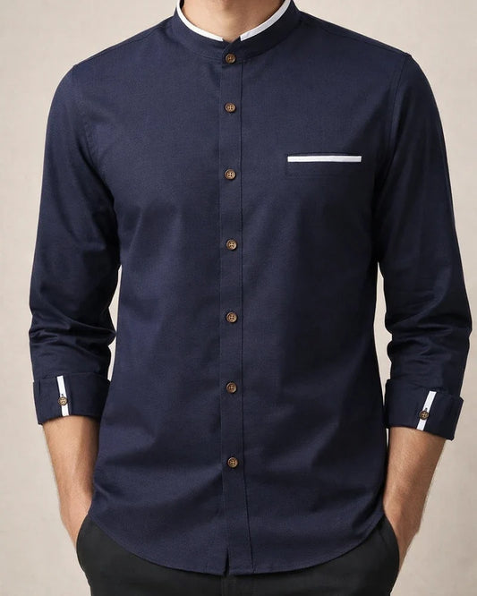 Men's Dress Shirt White Blue Light Blue Long Sleeve Solid / Plain Color Standing Collar Spring & Fall Wedding Clothing Apparel | JRSEE:bb3fb6bc-e99c-4f0a-b3a1-0ee61514df39