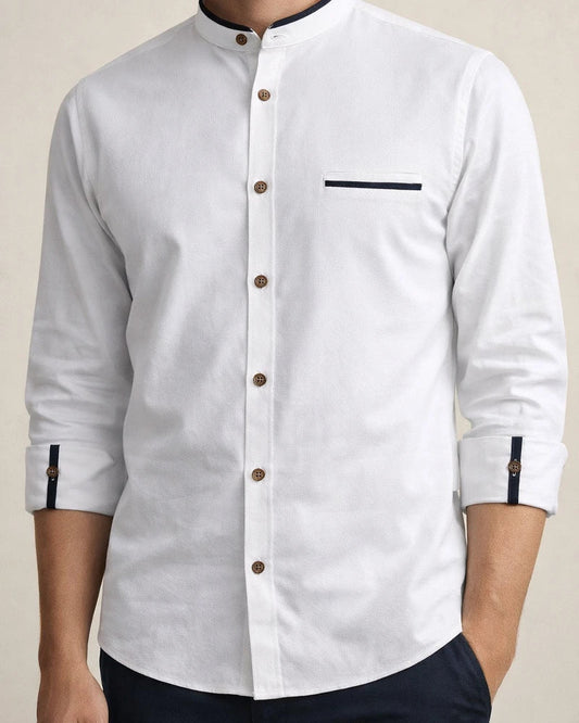 Men's Dress Shirt White Blue Light Blue Long Sleeve Solid / Plain Color Standing Collar Spring & Fall Wedding Clothing Apparel | JRSEE:e0abe882-9ac0-409e-b3ac-e000729fc914