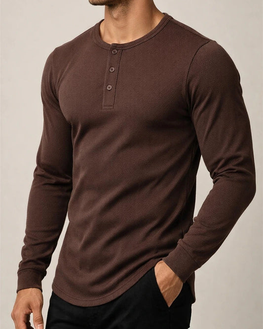 Men's Fall T-Shirt Henley-Neck Quick-Dry Long-Sleeve Solid-Color Sports T-Shirt | JRSEE:61c9ed50-3315-4dc2-817e-0d200bf15a88