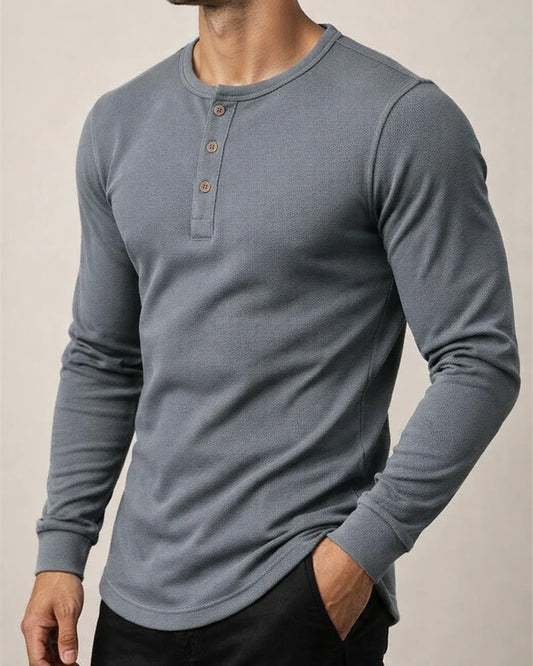 Men's Fall T-Shirt Henley-Neck Quick-Dry Long-Sleeve Solid-Color Sports T-Shirt | JRSEE:0521af28-5c71-4d77-a303-c4df3c6904cb
