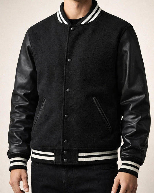 Men's Fall/Winter Fashion American Baseball Jacket Men's Woolen PU Sleeve Coat | JRSEE:78f4f9ce-e008-4109-99b3-a5268efbfc24