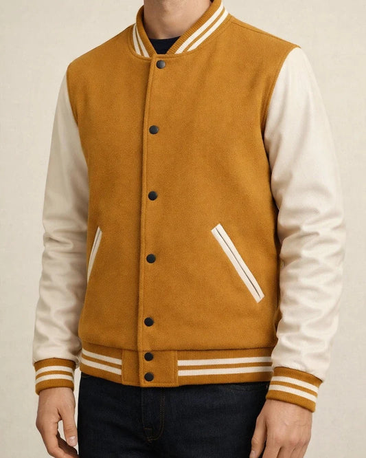 Men's Fall/Winter Fashion American Baseball Jacket Men's Woolen PU Sleeve Coat | JRSEE:79e8909a-ed0b-4859-91e4-2c7daf152a36