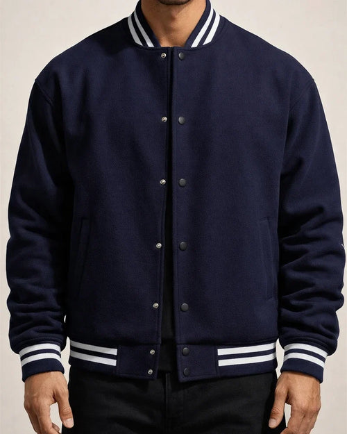 Men's Fall/Winter Fleece American Retro Baseball Jacket Casual Stand-up Collar Outerwear | JRSEE:efb796a0-4515-4476-b295-8bedc2d51109