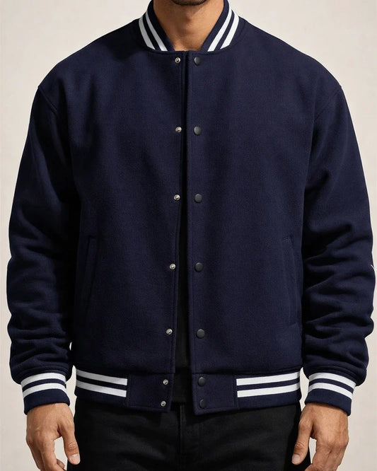 Men's Fall/Winter Fleece American Retro Baseball Jacket Casual Stand-up Collar Outerwear | JRSEE:efb796a0-4515-4476-b295-8bedc2d51109