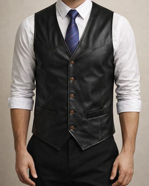 Men's Fall/Winter PU Vest - Fashionable Vintage Men's Vest with V-Neck Casual Leather Vest | JRSEE:ac9af894-4525-4eb0-a61f-01fe60174d3f