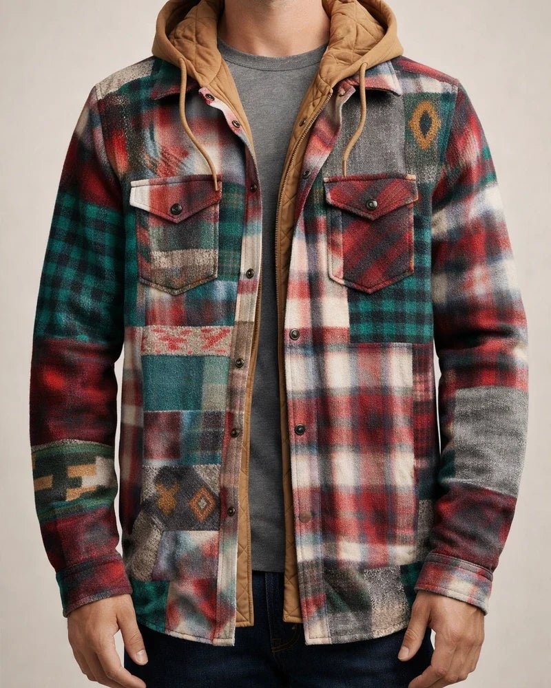 Men's Fall/Winter Thickened Cotton-Lined Plaid Oversized Hooded Jacket | JRSEE:d9be8f19-5552-46e1-b6c7-df4633d233b2