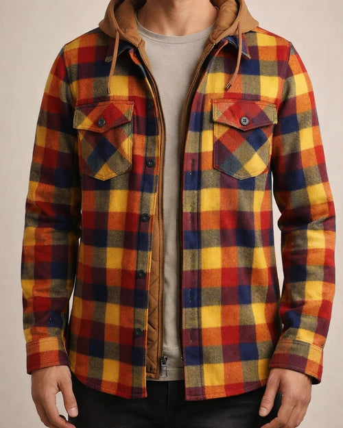 Men's Fall/Winter Thickened Cotton-Lined Plaid Oversized Hooded Jacket | JRSEE:c05d1b9d-b00d-43be-8efe-abc1f01b140f
