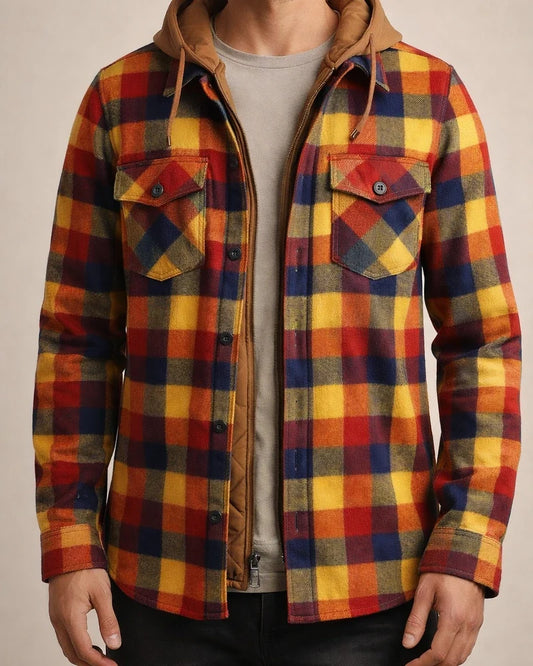 Men's Fall/Winter Thickened Cotton-Lined Plaid Oversized Hooded Jacket | JRSEE:c05d1b9d-b00d-43be-8efe-abc1f01b140f