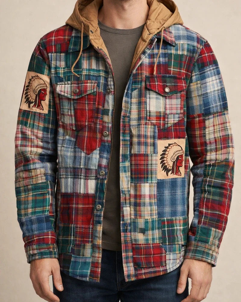 Men's Fall/Winter Thickened Cotton-Lined Plaid Oversized Hooded Jacket | JRSEE:53f93f21-c73c-49f5-83ac-c6161a03deae