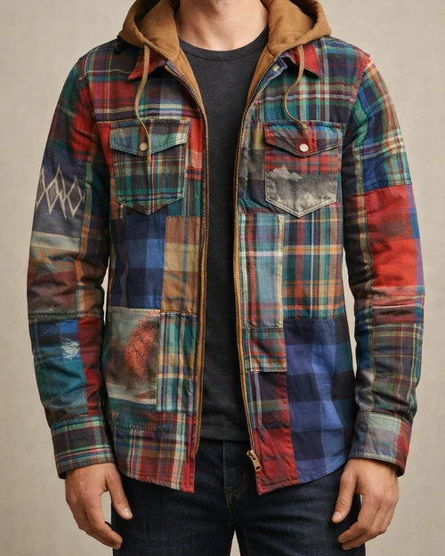 Men's Fall/Winter Thickened Cotton-Lined Plaid Oversized Hooded Jacket | JRSEE:55aa8dfa-9af4-4e6e-85c9-3c680deadf8b
