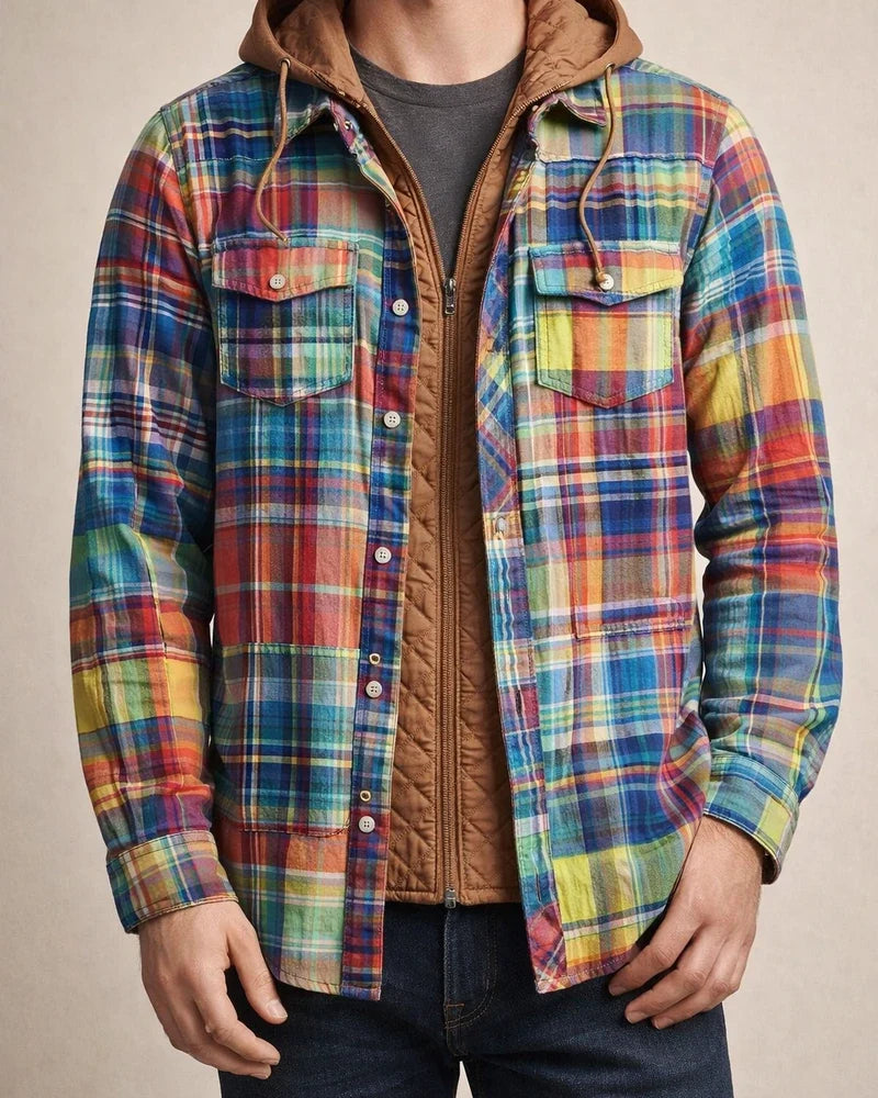Men's Fall/Winter Thickened Cotton-Lined Plaid Oversized Hooded Jacket | JRSEE:69b241d4-099c-4e75-af23-b64d606f935f