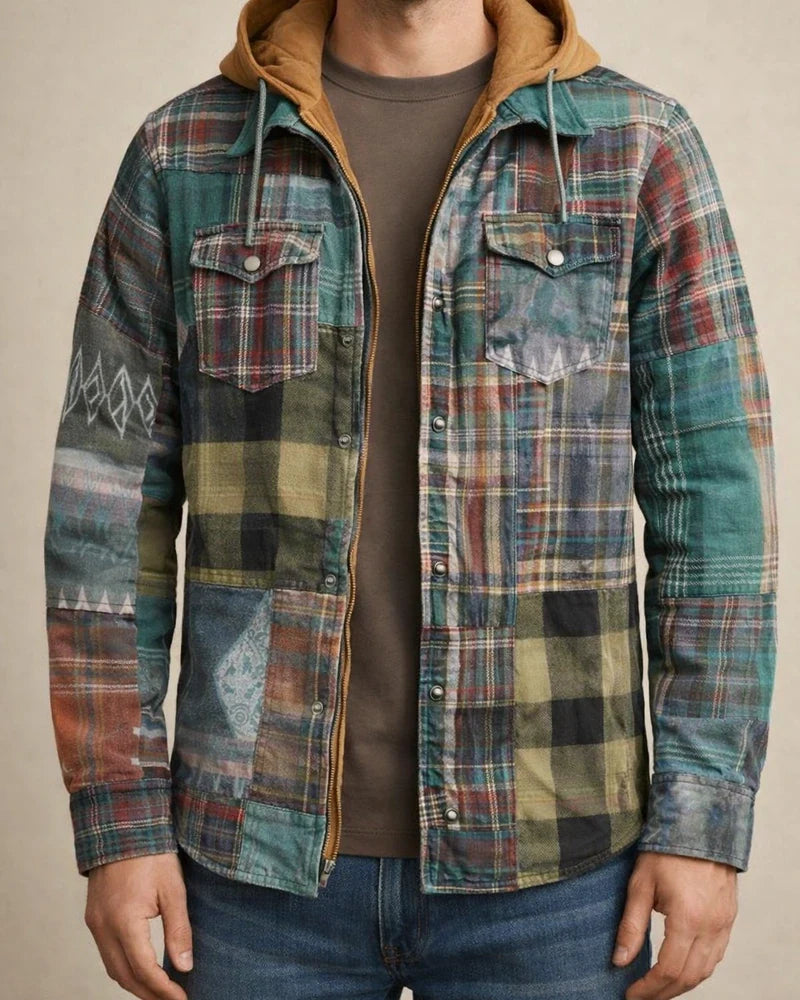 Men's Fall/Winter Thickened Cotton-Lined Plaid Oversized Hooded Jacket | JRSEE:a0f4301f-a0b6-4e4b-b260-485848da7310