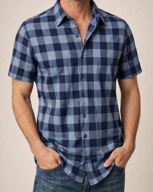 Men's Fashion Casual Lapel Shirt Men's Short-sleeved Shirt Men's Shirts Breathable Wearable Plaid Shirt Cardigan | JRSEE:54d0393c-8d58-4a4f-b051-4e494d08aa0b