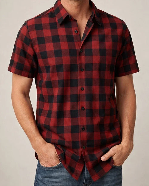 Men's Fashion Casual Lapel Shirt Men's Short-sleeved Shirt Men's Shirts Breathable Wearable Plaid Shirt Cardigan | JRSEE:6ea8a595-6cb5-4cd0-a7d5-4438e0629b3f