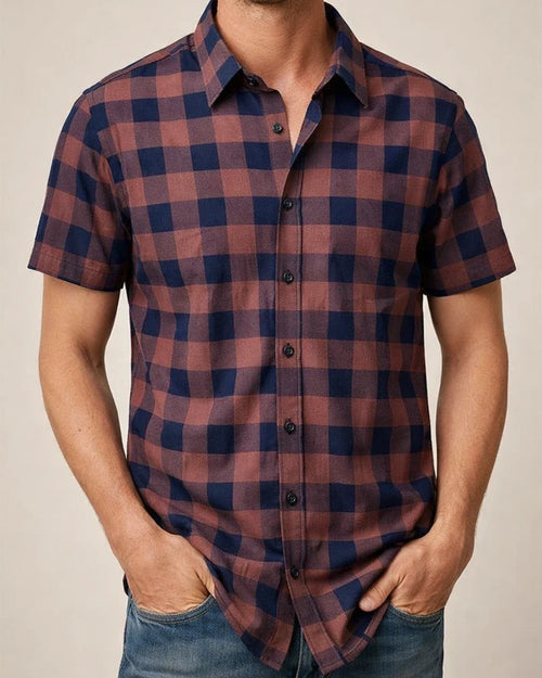 Men's Fashion Casual Lapel Shirt Men's Short-sleeved Shirt Men's Shirts Breathable Wearable Plaid Shirt Cardigan | JRSEE:5e0aca80-145c-4e24-b3ab-35f26e7cd8da