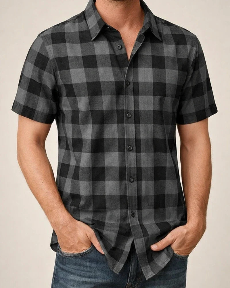 Men's Fashion Casual Lapel Shirt Men's Short-sleeved Shirt Men's Shirts Breathable Wearable Plaid Shirt Cardigan | JRSEE:a891a7b8-53b0-4402-bbc6-e78719dbd708