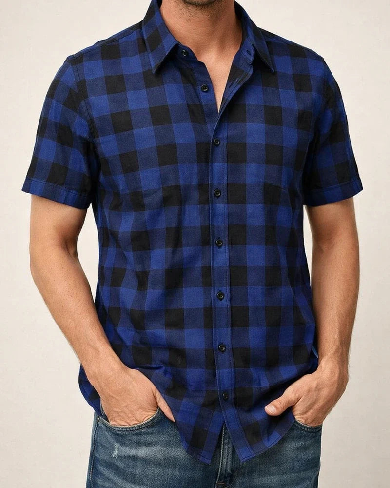 Men's Fashion Casual Lapel Shirt Men's Short-sleeved Shirt Men's Shirts Breathable Wearable Plaid Shirt Cardigan | JRSEE:1d49fcfb-65b5-46de-b492-1ac190763ad6