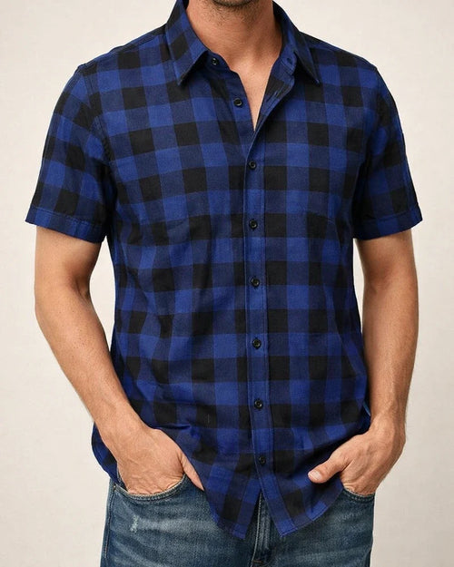Men's Fashion Casual Lapel Shirt Men's Short-sleeved Shirt Men's Shirts Breathable Wearable Plaid Shirt Cardigan | JRSEE:1d49fcfb-65b5-46de-b492-1ac190763ad6