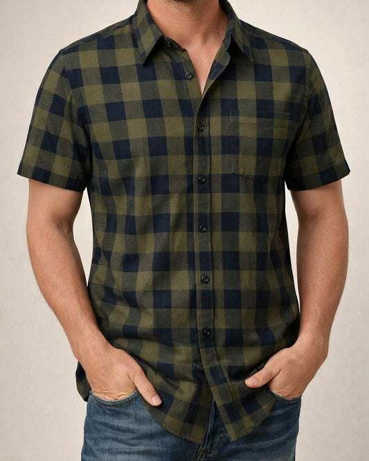 Men's Fashion Casual Lapel Shirt Men's Short-sleeved Shirt Men's Shirts Breathable Wearable Plaid Shirt Cardigan | JRSEE:1ed313e6-7e37-4255-a7b6-0629860e1f22