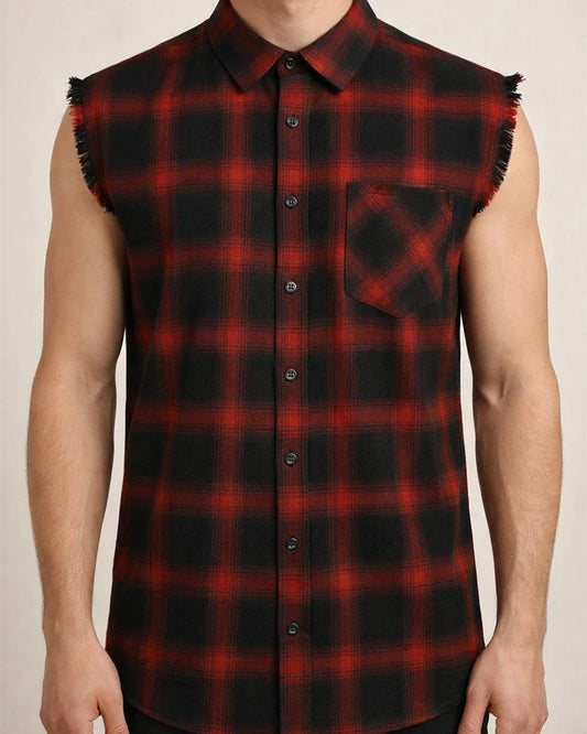 Men's Fashionable Checkered Sleeveless Shirt | JRSEE:bd66c08c-bf7a-4c40-a129-ef8760a27e94