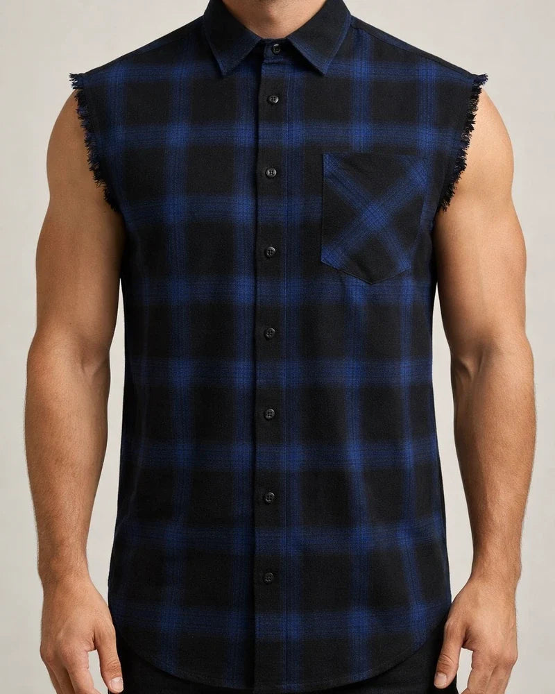 Men's Fashionable Checkered Sleeveless Shirt | JRSEE:ace0f4c4-42d8-4b32-9bc2-c75efab3111e