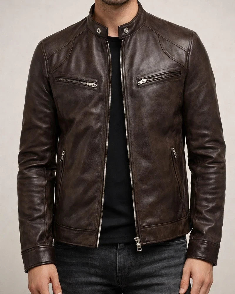 Men's Faux Leather Jacket Biker Jacket Motorcycle Jacket Thermal Warm Windproof Rain Waterproof Daily Wear Zipper Stand Collar Simple Casual Jacket Outerwear Solid Color Full Zip Black Brown | JRSEE:448c60b6-9d24-4a48-8ff6-ca2b3d12efb6